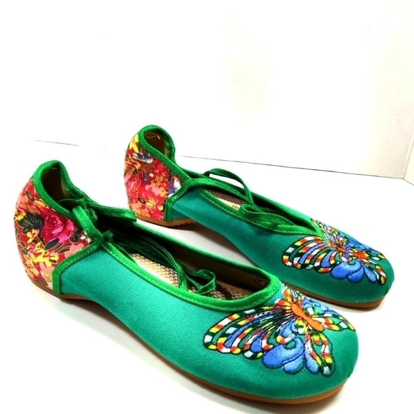 Chinese Style Flats Embroidery Shoes Round Toe Ankle Strap Butterfly Loa… - Picture 1 of 5